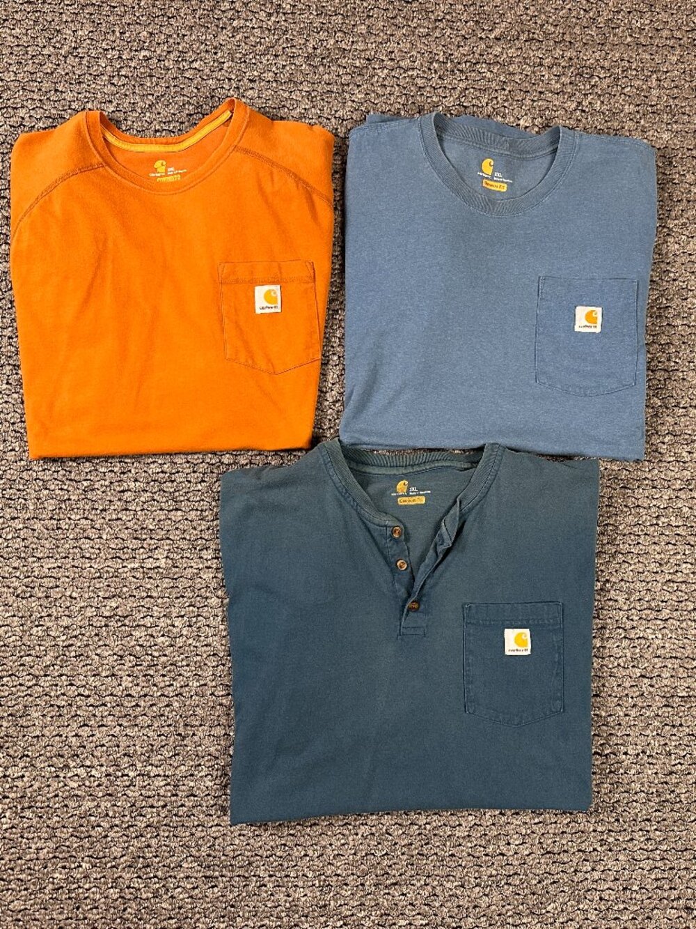 Lot of 3 Carhartt Men's Short Sleeve T-Shirts 2XL XXL Faded Worn Workwear Logo